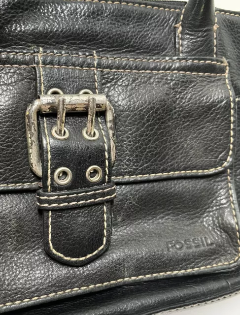 FOSSIL Black Leather Shoulder Bag Purse Buckle 3