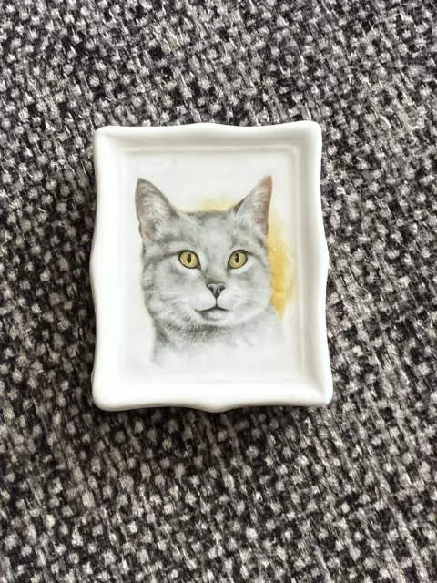 Bone China England Miniature Gray White Cat Face Painting Dollhouse Decor Kitten