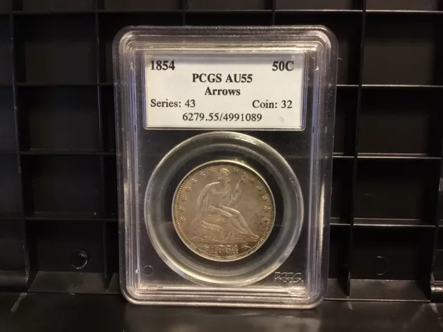 1854 PCGS AU55 Arrows Seated Liberty Half Dollar 50c Almost Uncirculated 55