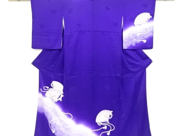 41040# Japanese Kimono / Antique Kimono / Flower & Folding Fan Pattern