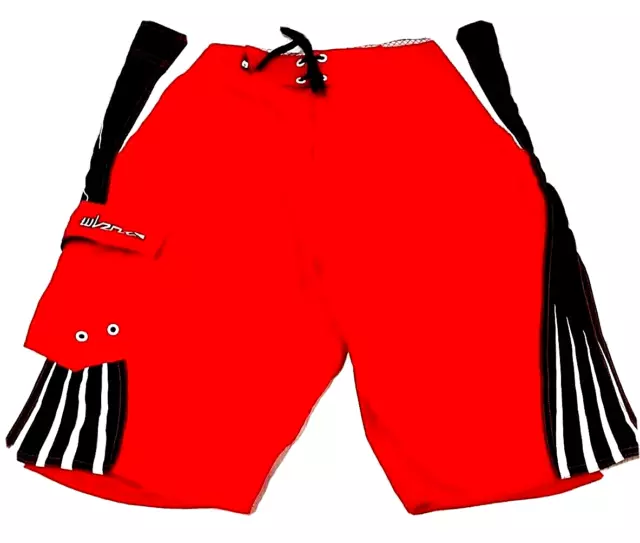 Wavezone Panel Board Shorts Mens Size L Red w/Black-White Stripe Panels *BNWOT*