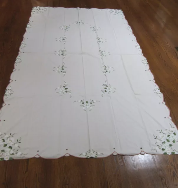 Vintage Tablecloth with Napkins, Hand Appliqued & Embroidered Flowers