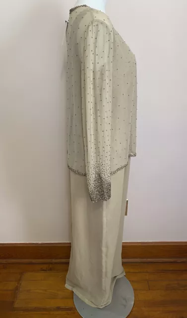 NWT J Kara Beaded Full Length Tan Beige Gown 16W Mother of Bride/Groom Jacket 12 3