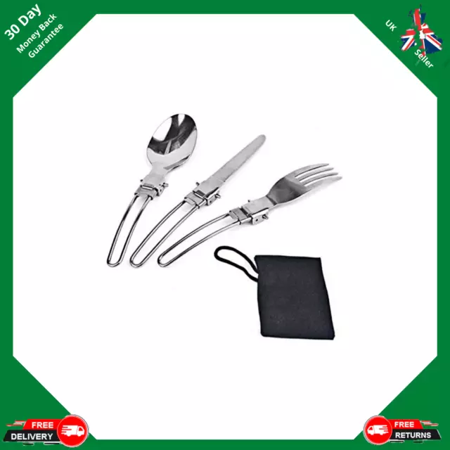 Camping Folding Cutlery Knife Fork Spoon Set Flatware Utensils Stainless Steel