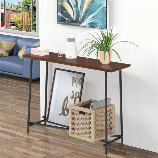 Industrial Console Table Narrow Long Sofa Table Metal Cross Line Storage Station