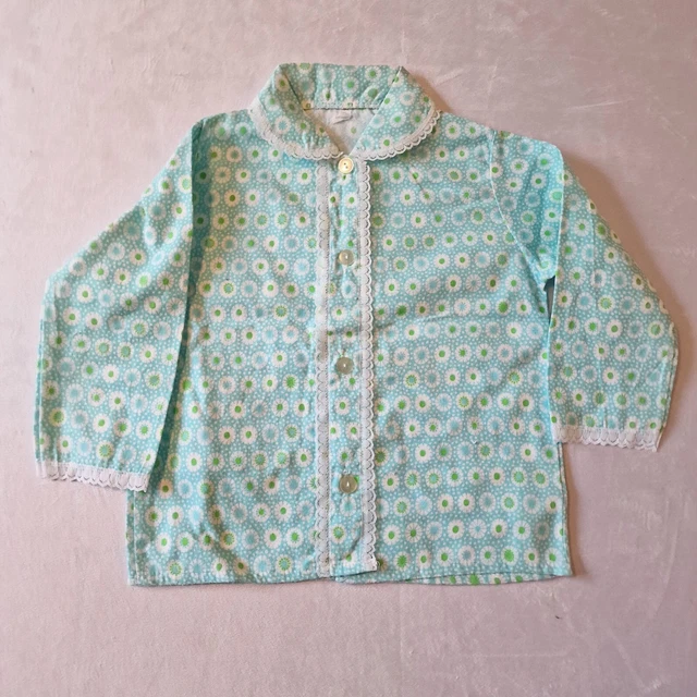 Vintage Girls Patterned Blouse -5-6 Yrs- Blue Cotton Deadstock 60s/70s KB33