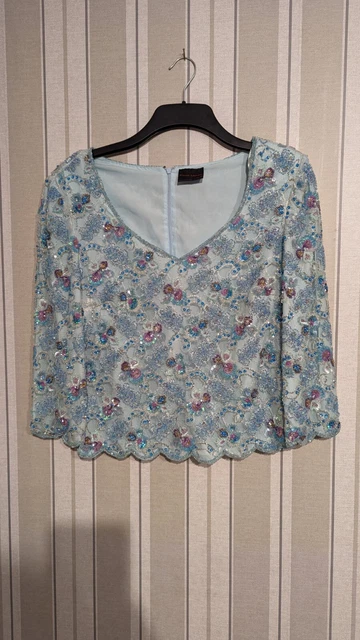 Top vintage Frank Usher paillettes con perline - taglia 14