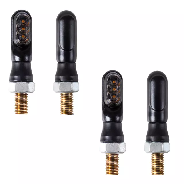 4x LED Universel Mini Clignotant " Ultra Mini " Noir + Teinté, 12V Moto Sombre