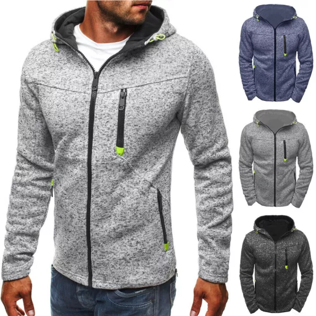 Mens Zip Up Hoodies Hooded Sweatshirts Top Coat Jacket Sport Casual Slim Outwear