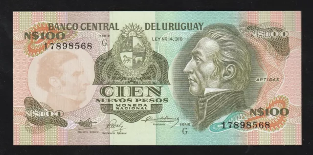 Uruguay 100 Nuevos Pesos ND 1987 P 62A, UNC Banknote