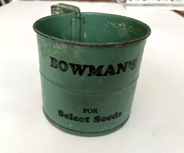 Vintage Green Flour Sifter Advertising Bowman's Select Seeds Des Moines Iowa