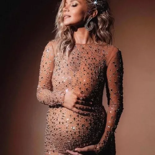 Maternity Photography Gowns Sparkling Rhinestone ElasticMesh Fashion Sexy Dress