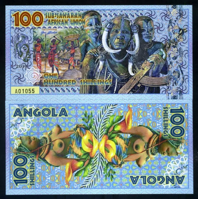 Sub-Saharan African Union 100 Shillings 2019 Private Issue Polymer - Tribal Nude