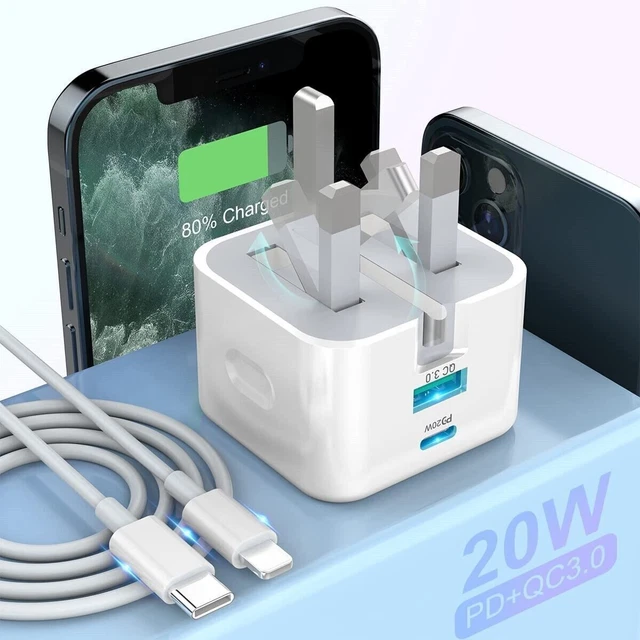 For iPhone 14 13 12 11 Pro XR XS Fast Charging 20W USB-C PD Plug Charger & Cable