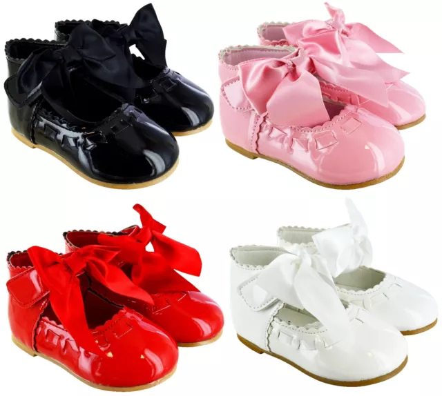 Kids Baby Infants Girls Satin Bow Spanish Wedding Party Patent Toodler Shoes Sz