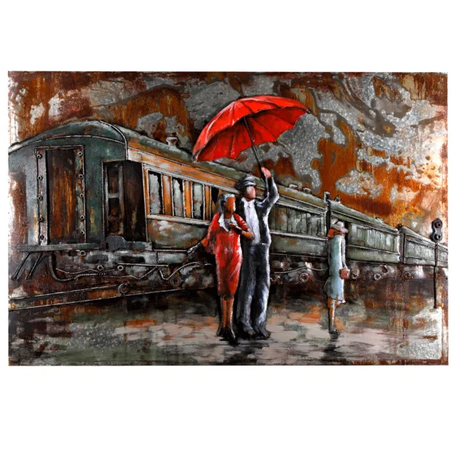 Wandbild 3D Metallbild Bahnhof Relief Bild Unikat Metall Train Retro 120x80cm