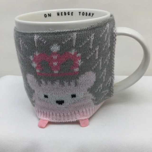 Sweater Hedgehog Coffee Mug On Hedge Today Kozy White NWT By KARMA 3 1/2"