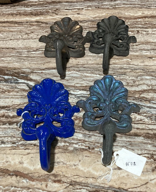 4 Wall Hooks Cast Iron Towel Coat Hanger Rustic Victorian Decor