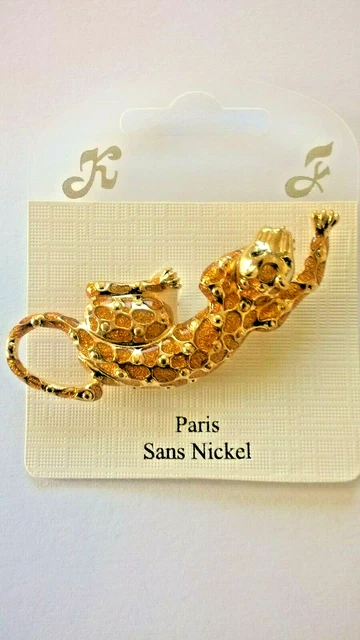 Broche Guépard élégante En Métal Argenté Et Noir - Bijou Fantaisie Vintage Pour Femme, Occasion