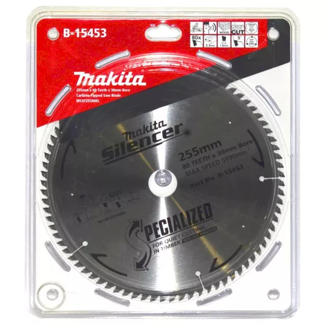 Makita Silencer 255mm 80 Tooth TCT Wood Mitre Saw Blade - 30mm Bore