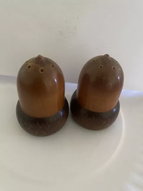 Wood Acorn Shaped Salt & Pepper Shakers-1940’s -carved Out Of Solid Wood