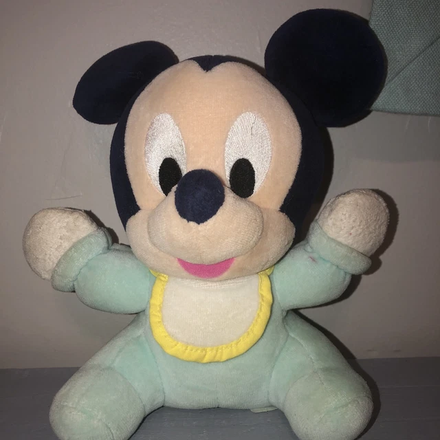 GREEN MICKEY MOUSE Disney Babies Plush Yellow Bib Stuffed Animal 8