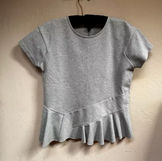 J. Crew Womens Crew Neck Gray Short Sleeve Peplum Top Blouse Size Small Stretch