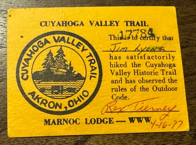 OA Lodge 151 Marnoc Cuyahoga Valley Trail Card Ohio Boy Scout