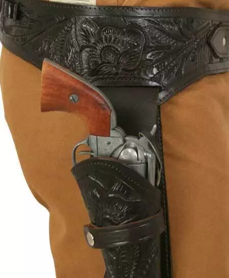 Étui pour pistolet en cuir Hilason Western Right Hand Rig 44/45 Cal Tooled...