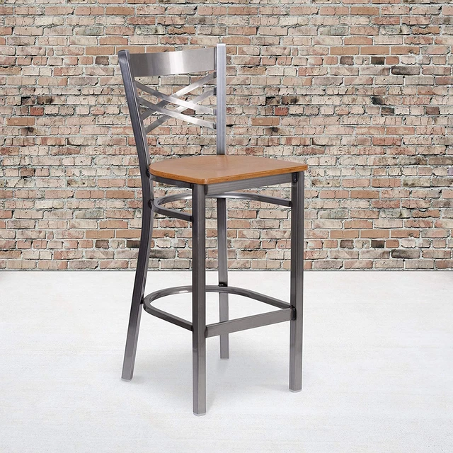 2 Pk. HERCULES Series Clear Coated ''X'' Back Metal Restaurant Barstool - Natura