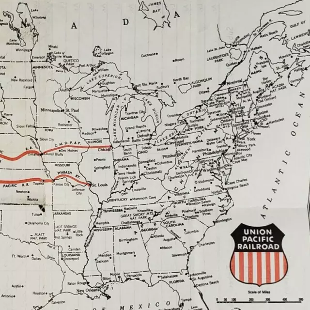 UNION PACIFIC MAP c1960 Railroad Los Angeles Chicago New York Travel ...