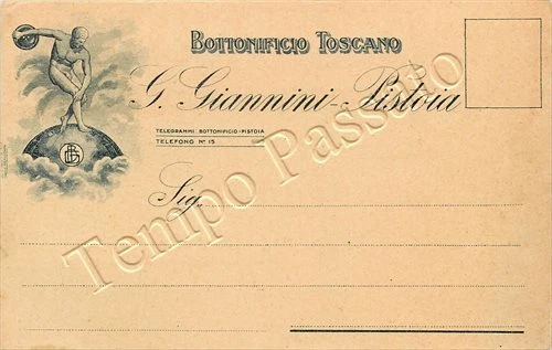 Cartolina di Pistoia, pubblicità fabbrica di bottoni