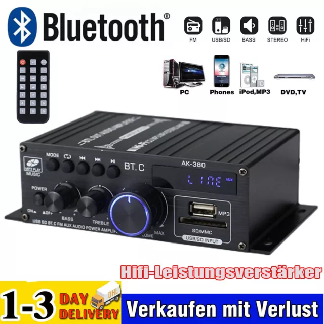 Digital Stereo Verstärker bluetooth HiFi Audio Power Amplifier FM SD LCD Display