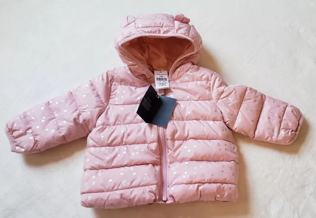 Baby Gap Baby Girl Pink Coat Silver Stars Cold Control 6-12 Months New With Tags