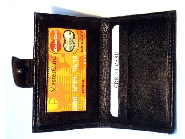 Genuine Leather Slim 3 Credit Card & ID Holder Black Men's Wallet