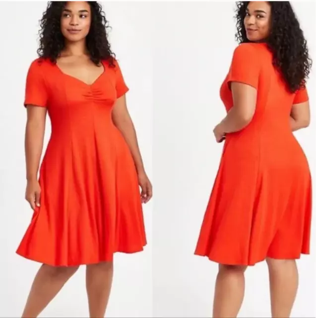 Torrid Dress Sweetheart Fit & Flare Ribbed Midi Short Sleeve Orange Plus Size 2X