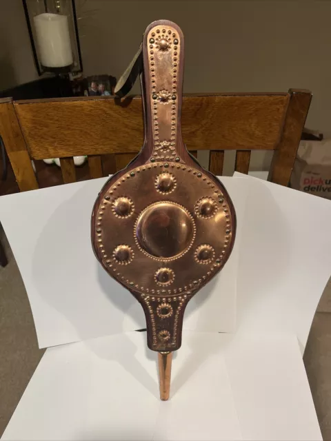 Vintage Scandinavian Bellows Made In Sweden - Copper Embossed Wood And Leather
