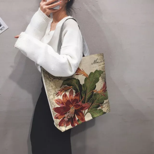 Plants Printing Retro Handbags Cotton Linen Women's Shoulder Bag