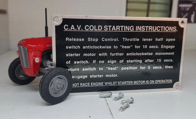 Massey Ferguson MF35 35 35X Cav Pompe Tracteur Démarrage Instructions Plaque &