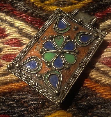 Antique Africa Tuareg Berber Handmade Enamel Red Blue talisman Pendant Jewelry