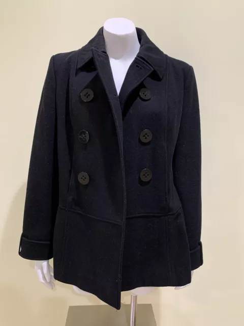 Via Spiga Womens Long Wool Blend Tie Waist Winter Coat Jacket Size 6 Black