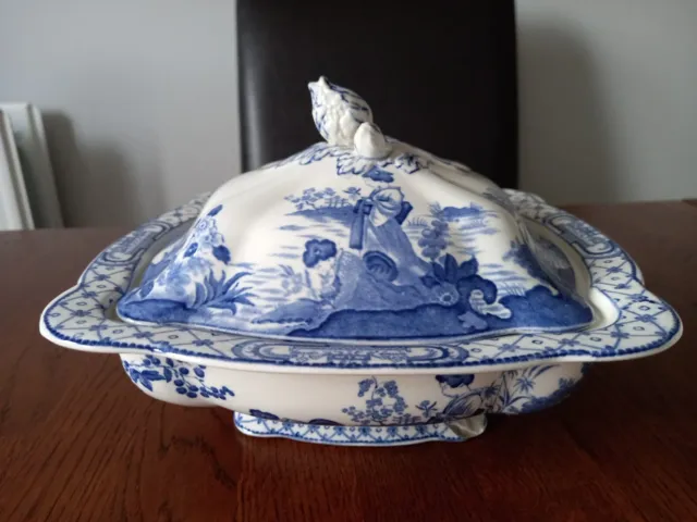 Antique Adams Tunstall Blue & White Tokio Pattern Serving Dish 1890s