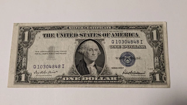 1935 F Silver Certificate $1 One Dollar Bill Blue Seal U.S. Currency