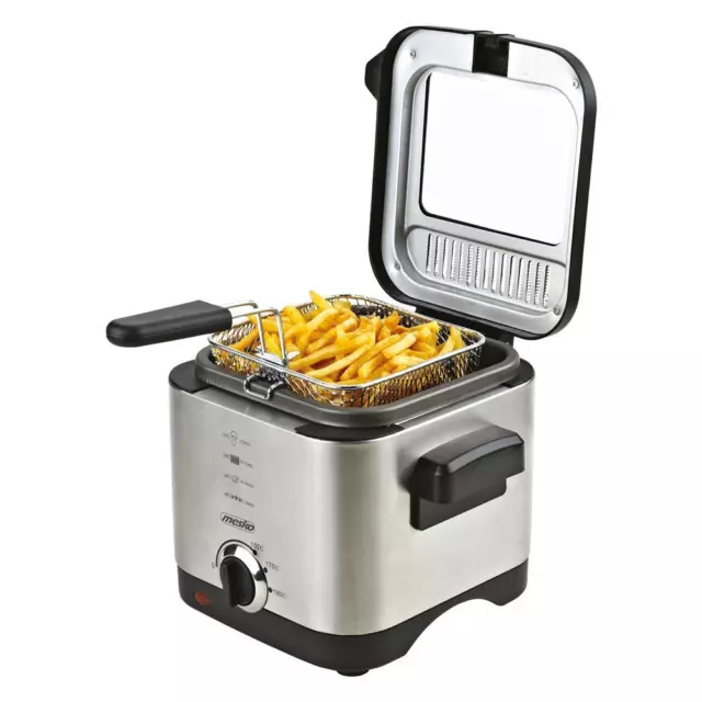 Mesko MS 4910 Mini Friteuse 1,5 L Fassungsvermögen 900 Watt Silber klein kompakt