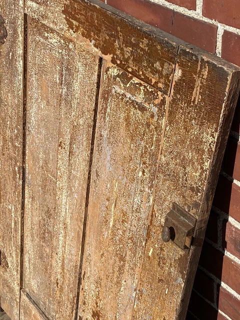 19thC. Cupboard, Cabinet Door w/ 2 Raised Panels ~ Salvaged, Distressed, Hinges 2