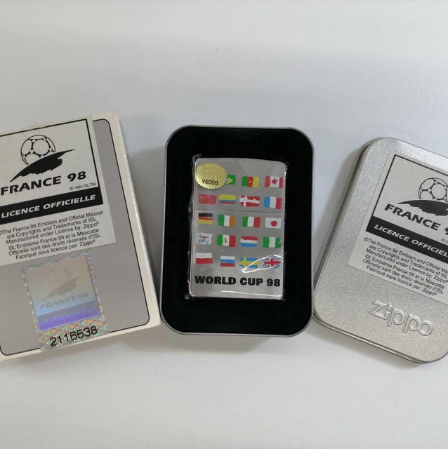 Zippo 1997 FIFA World Cup 98 Flags Oil Lighter w/ Tin Case Unused
