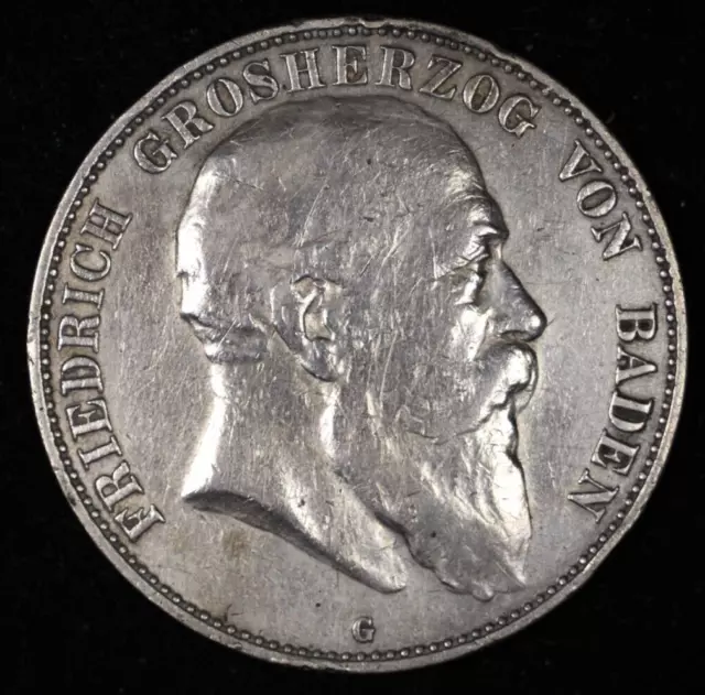 1904 G Baden German States Silver 5 Mark