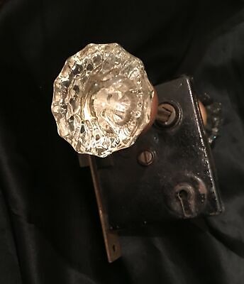 Antique Victorian Glass Knob Mortise Door Lock Strike Plate Eschtcheon Skeleton 3