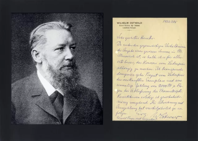 Wilhelm Ostwald NOBEL PRIZE IN CHEMISTRY autograph, typed letter signed & mounte