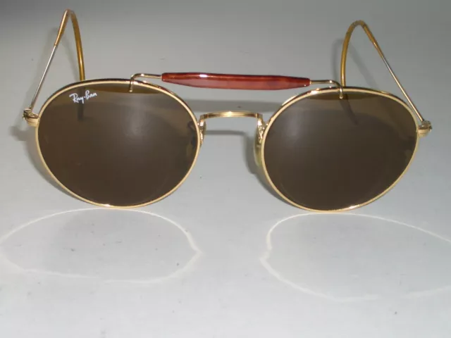 B&L Ray Ban W0921 Gold/Tortoise B15 Brown Round Outdoorsman Aviator Sunglasses